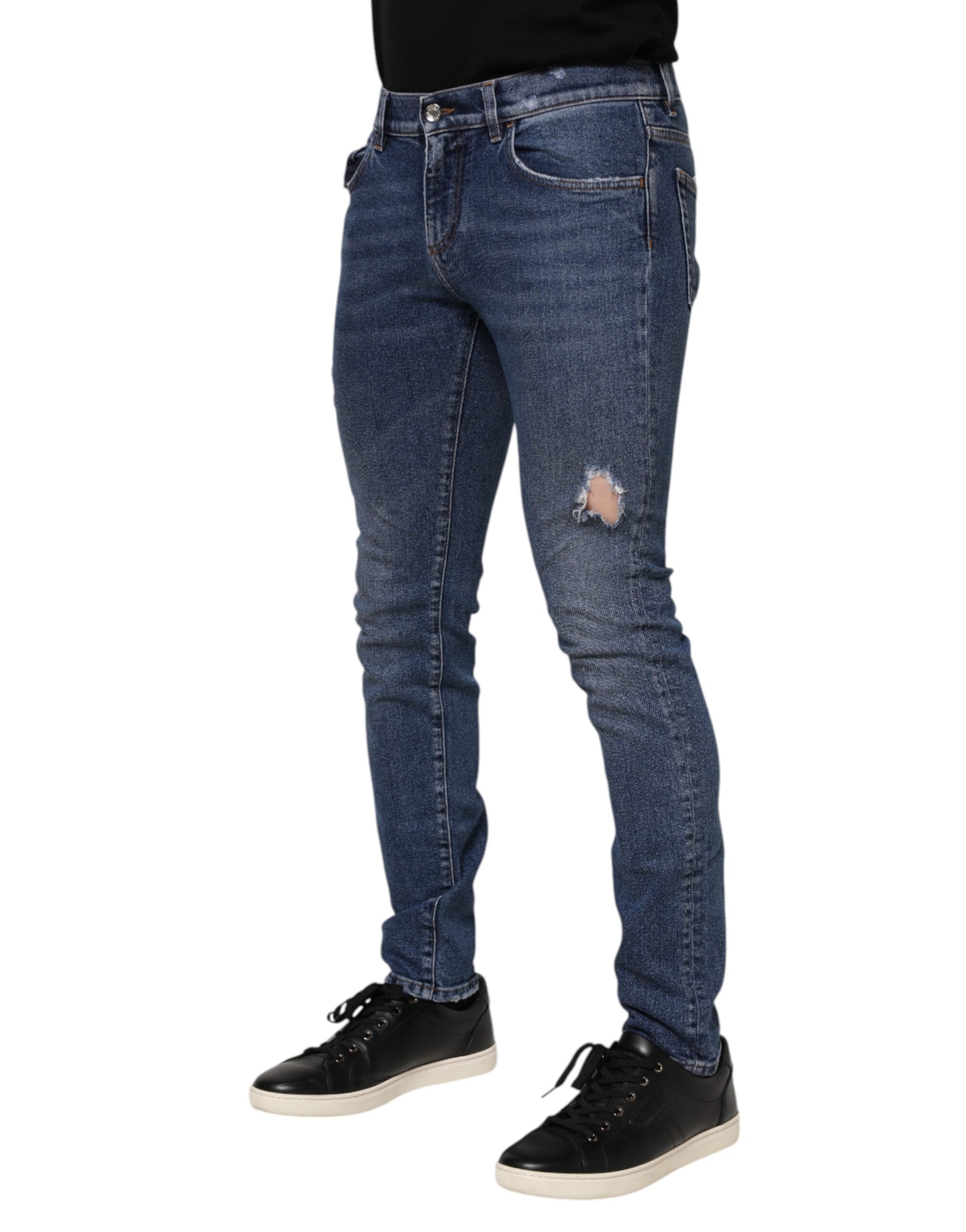 Dolce & Gabbana Blue Washed Skinny Cotton Tattered Denim Jeans